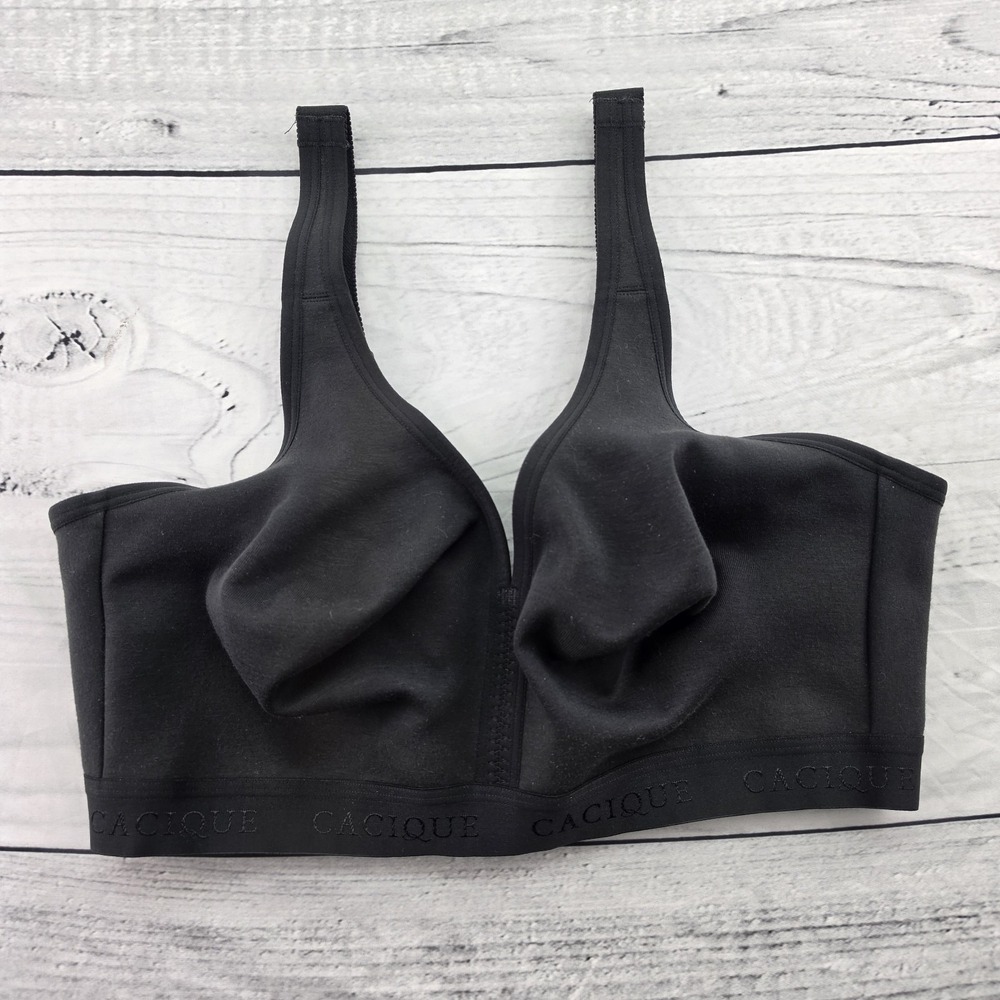 Cacique Unlined Full Coverage Wireless Bra Cotton Solid Black Plus Size 40DD